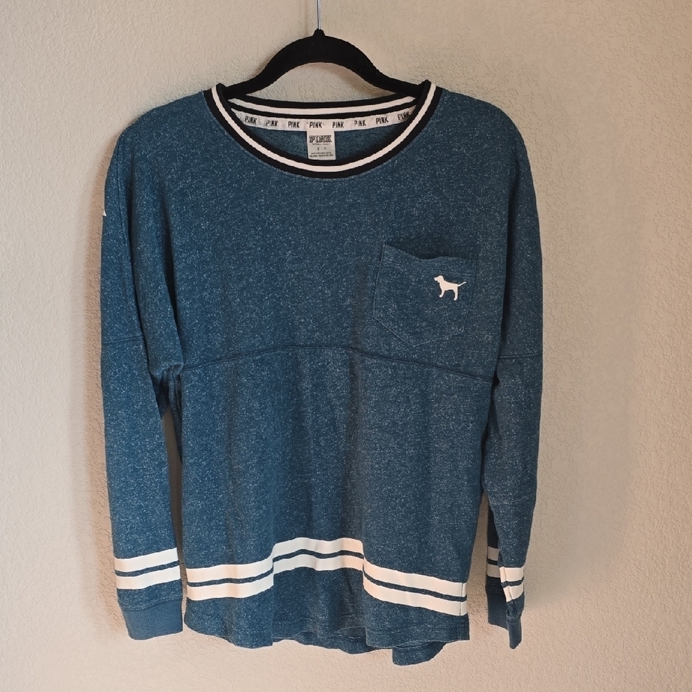 Victoria's Secret PINK Blue Marled Campus Jersey Long Sleeve Tee - Small